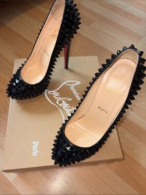 Christian Louboutin Black Patent Spike Pumps with Red Sole